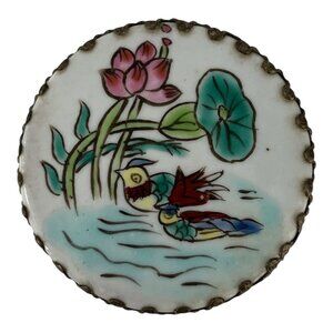 VTG Russ Berrie Hand Painted Trinket Box Porcelain Ducks Floral Lid 2”